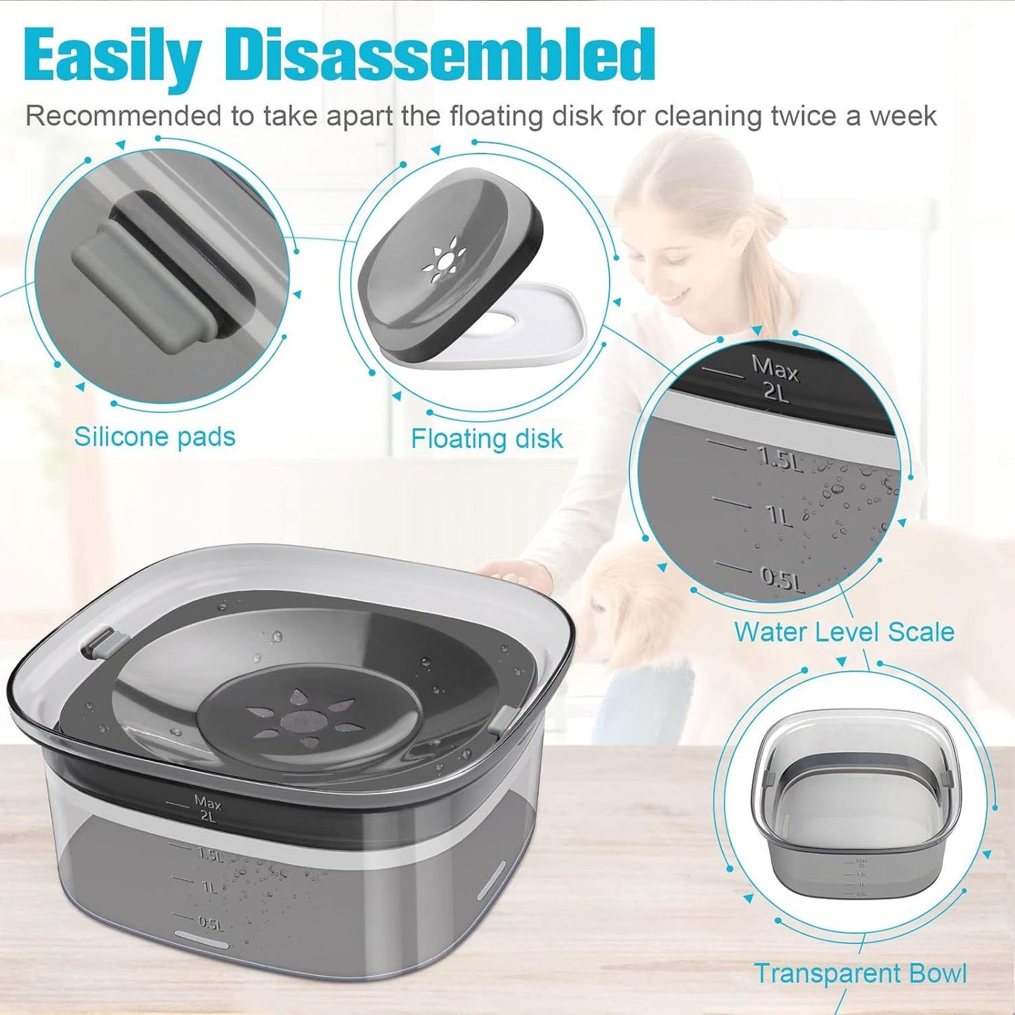 2L Pet Water Bowl - Clean Hydration For Your Pets
